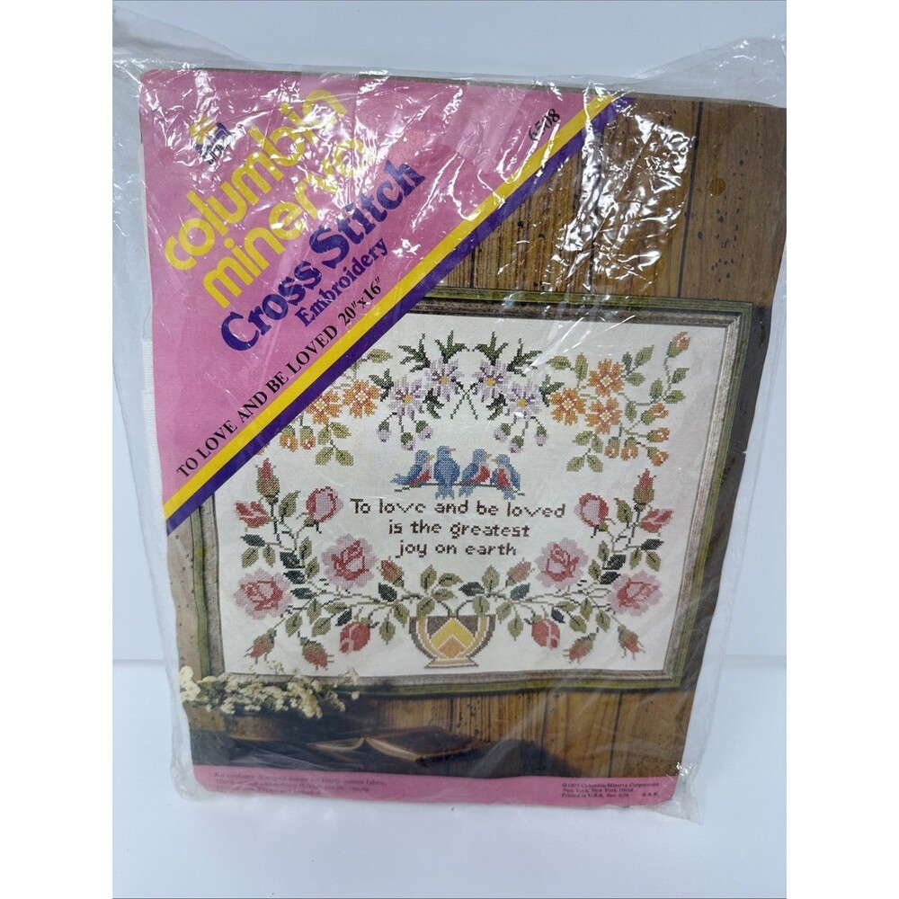 VINTAGE 1973 CM COLUMBIA MINERVA CROSS STITCH KIT # 6508 TO LOVE & BE LOVED